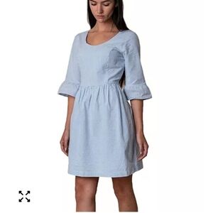 Hope & Henry 100% Organic Cotton Ruffle Cuff Seersucker Dress Light Blue Size10
